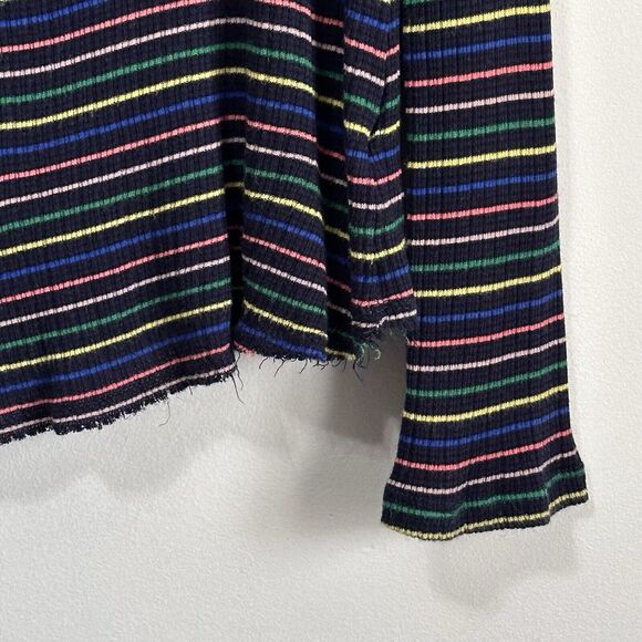 Sundry Striped Henley 3‎ Large Long Sleeve Blue Raw Hem Knit Casual Colorful Top - Picture 2 of 11